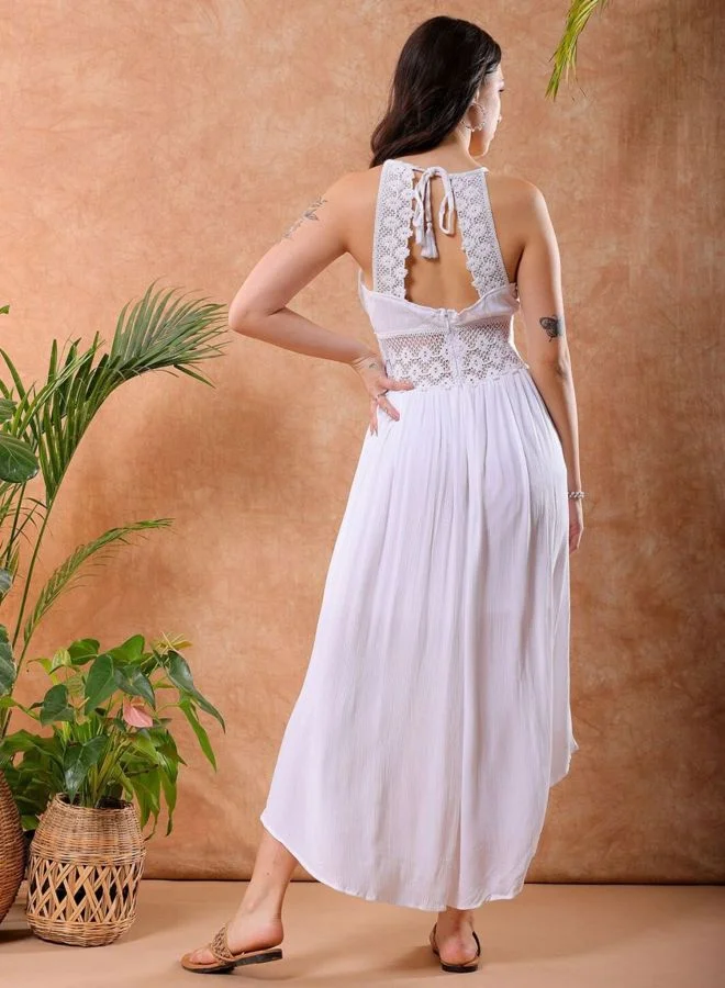 Freehand  Women Fit and Flared Solid V-Neck Sleeveless Maxi Dress for Women | Best Price UAE