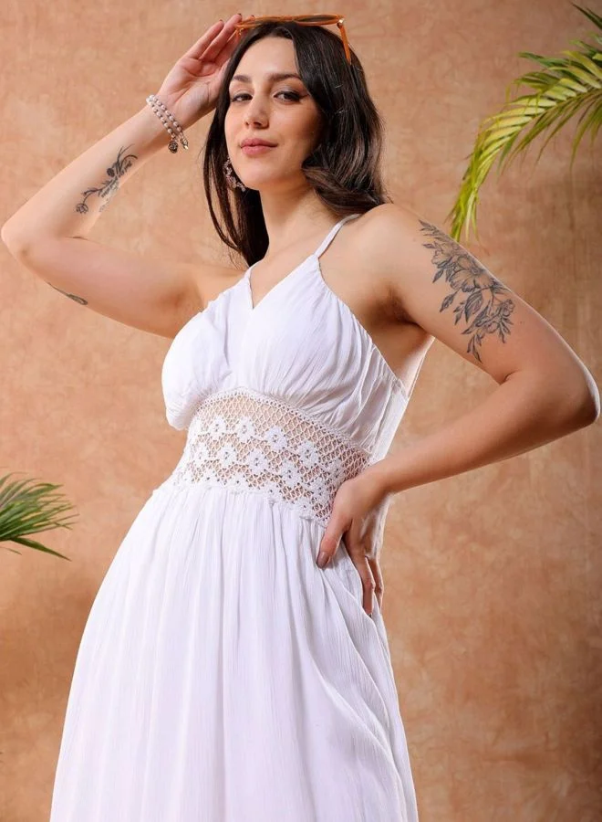 Freehand  Women Fit and Flared Solid V-Neck Sleeveless Maxi Dress for Women | Best Price UAE