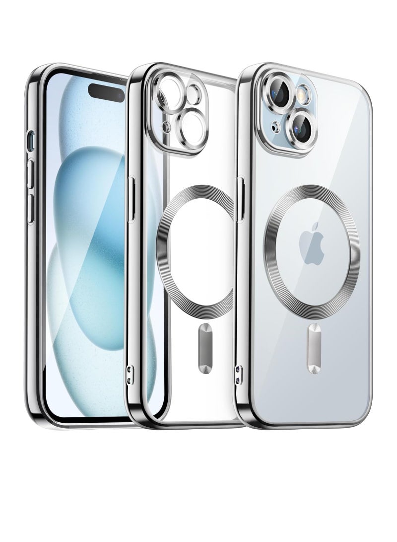 Jetech Electroplated Case for iPhone 15 6.1 Inch Camera Lens Full Protection Compatible with MagSafe Wireless Charging Shockproof Soft TPU Phone Cover Silver - Image 1