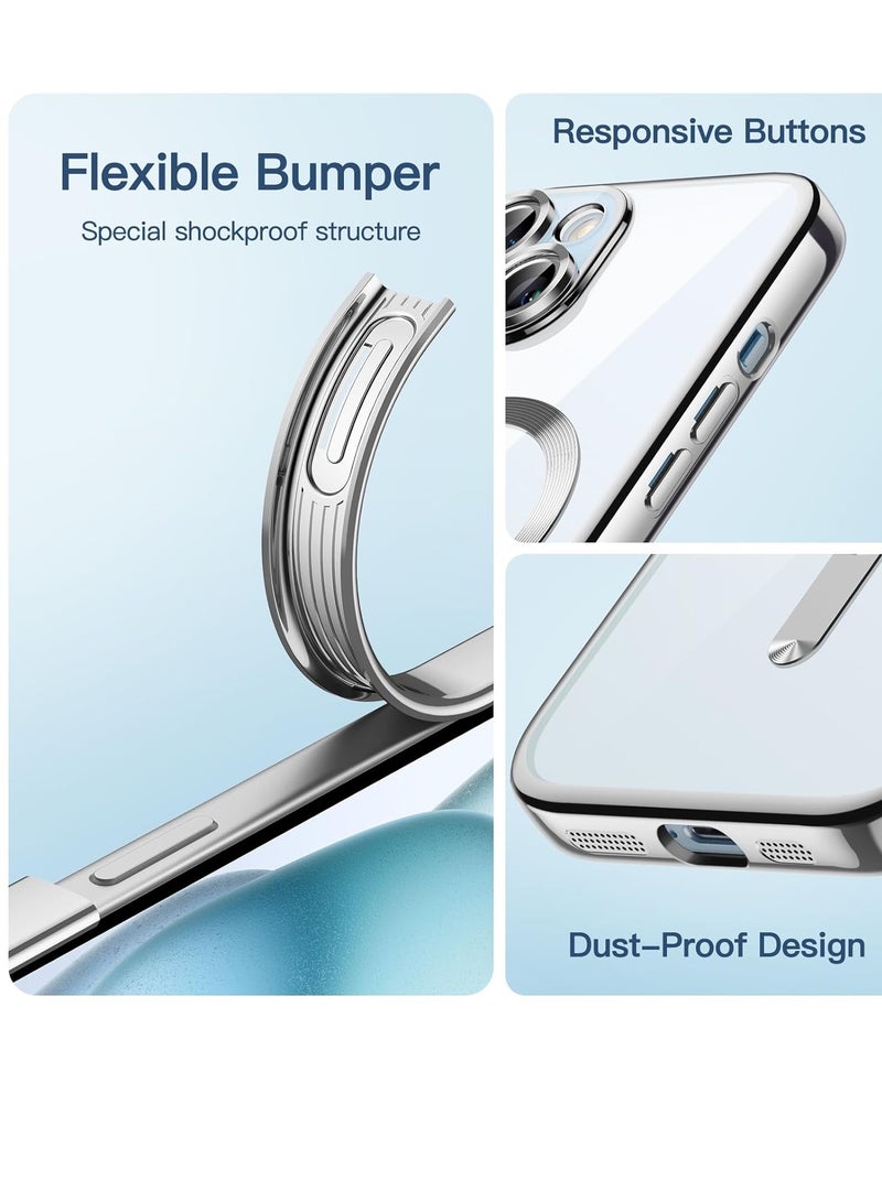 Jetech Electroplated Case for iPhone 15 6.1 Inch Camera Lens Full Protection Compatible with MagSafe Wireless Charging Shockproof Soft TPU Phone Cover Silver - Image 5