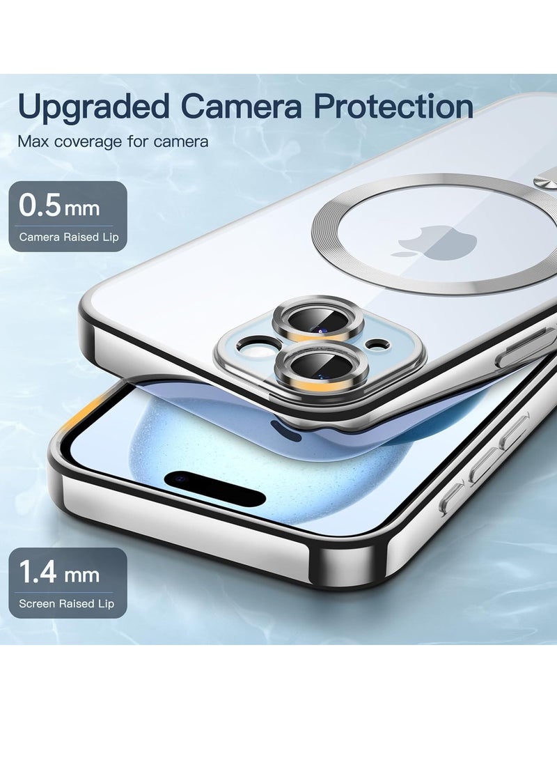 Jetech Electroplated Case for iPhone 15 6.1 Inch Camera Lens Full Protection Compatible with MagSafe Wireless Charging Shockproof Soft TPU Phone Cover Silver - Image 4