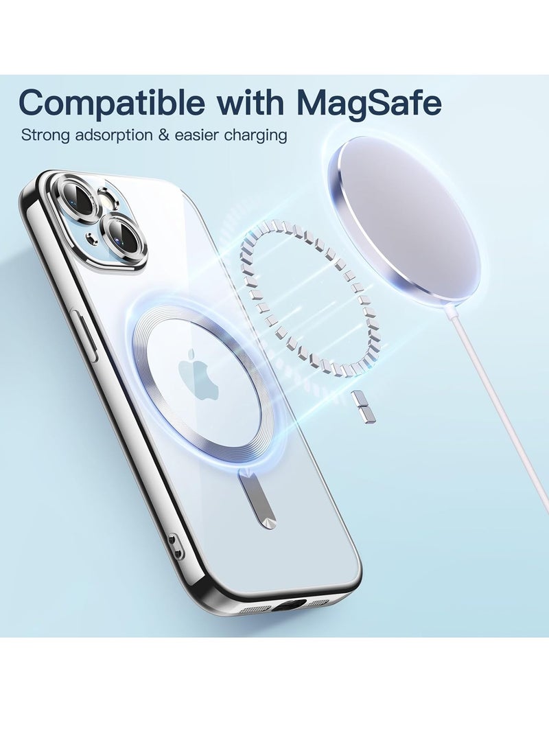 Jetech Electroplated Case for iPhone 15 6.1 Inch Camera Lens Full Protection Compatible with MagSafe Wireless Charging Shockproof Soft TPU Phone Cover Silver - Image 3