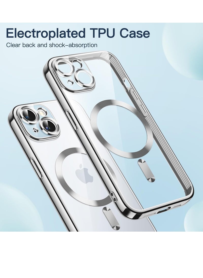 Jetech Electroplated Case for iPhone 15 6.1 Inch Camera Lens Full Protection Compatible with MagSafe Wireless Charging Shockproof Soft TPU Phone Cover Silver - Image 2