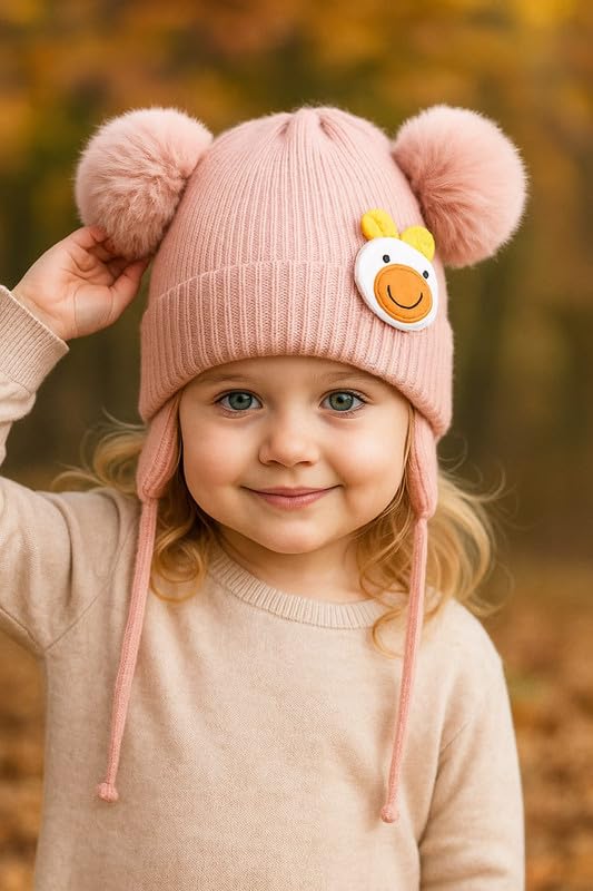 Krystle Charming Knit Hat for Toddlers with Cute Duck Emblem (Pink,2-4 Years) - Image 2