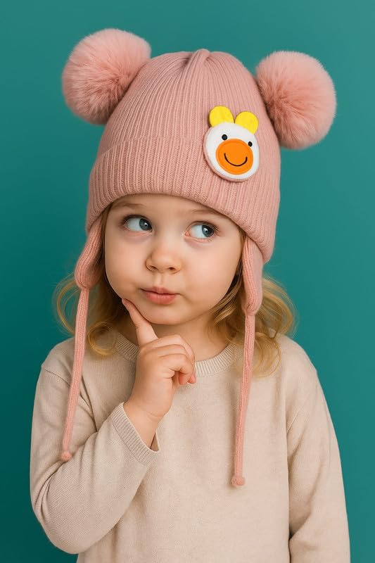 Krystle Charming Knit Hat for Toddlers with Cute Duck Emblem (Pink,2-4 Years) - Image 3