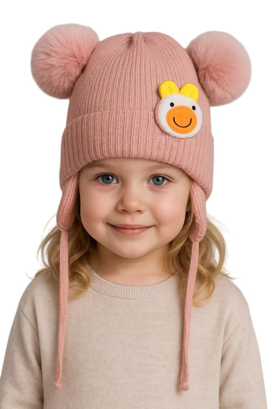 Krystle Charming Knit Hat for Toddlers with Cute Duck Emblem (Pink,2-4 Years) - Image 4