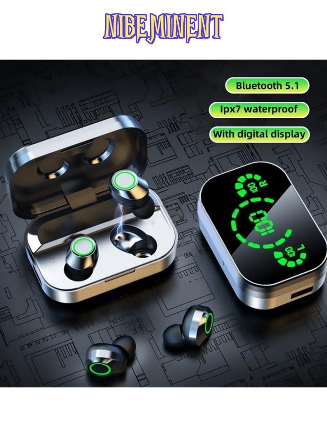 NIBEMINENT Wireless Earbuds Mini Earphone Bluetooth Headphones IPX7 Waterproof Bluetooth Headsets Light-Weight Earphones with Microphone & Charging Case Digital Display for all Phone - Image 2