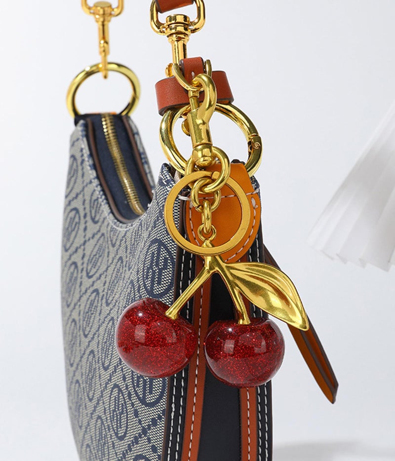 Spenlly Cherry Bag Charm, Cherry Keychain Hanging Purse Charm Decoration Cute Pendant for Women (Silver-Pink) - Image 4