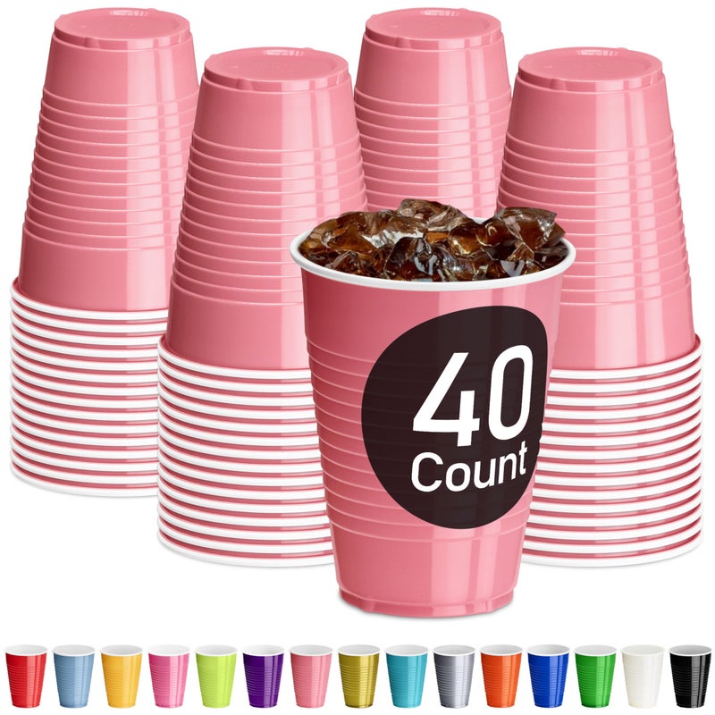 DecorRack Light Pink Plastic Cups, 12 oz Disposable Cups, Reusable Party Supplies (40 Count) - Image 1