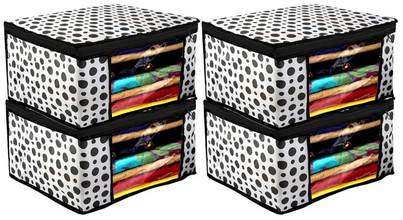 Kuber Industries Kuber Industries Clothes Organizer For Wardrobe Pack of 4 Storage Organizer For Saree Shirts Salwar Clothes Dress Organizer For Wardrobe Saree Covers With Zip Printed Black and White - Image 1