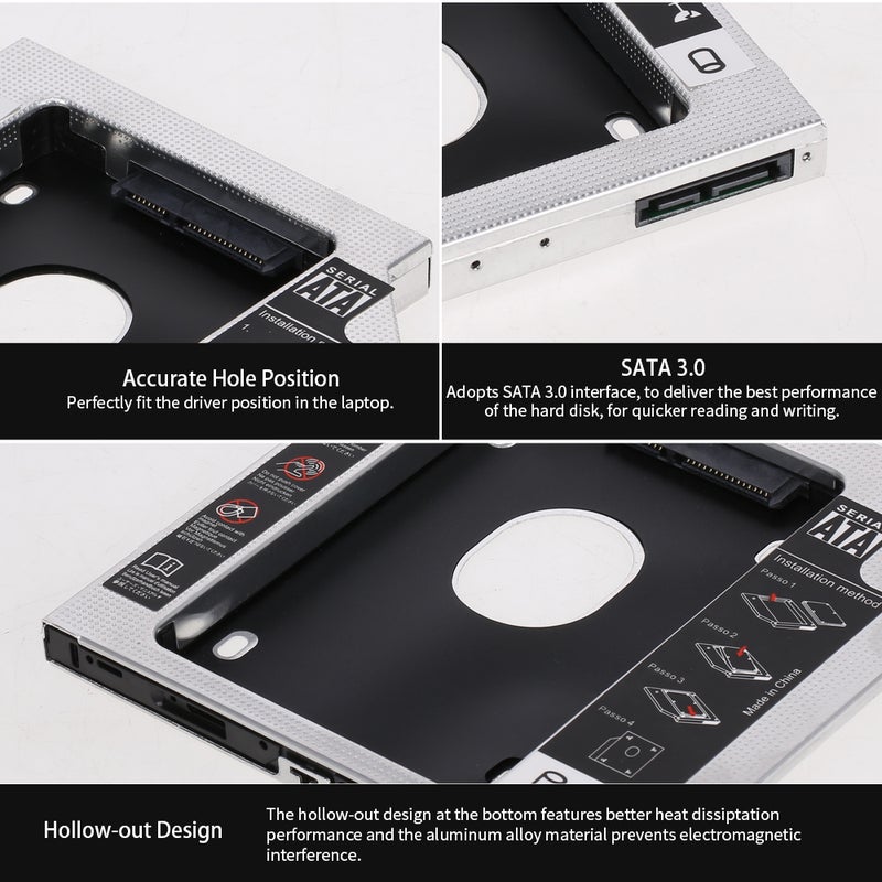 Aluminum Alloy SATA3.0 2nd HDD Caddy SSD Enclosure For Desktop PC Laptops Black - Image 5