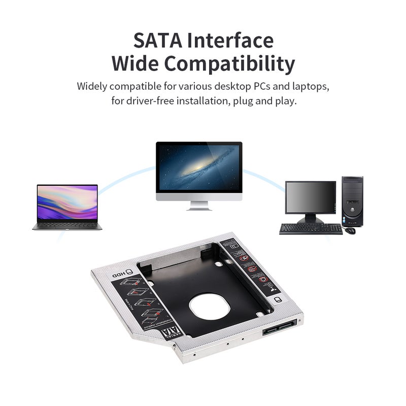Aluminum Alloy SATA3.0 2nd HDD Caddy SSD Enclosure For Desktop PC Laptops Black - Image 2