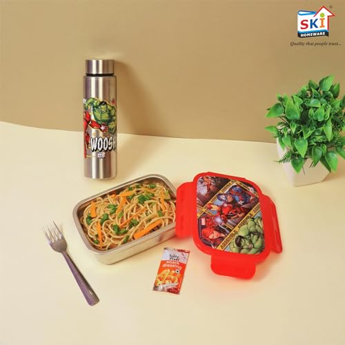 SKi Homeware Steel Lunch Box (600 ML) & Steel Slim Bottle (450 ML) Combo/Gift Set- Avengers - Image 4