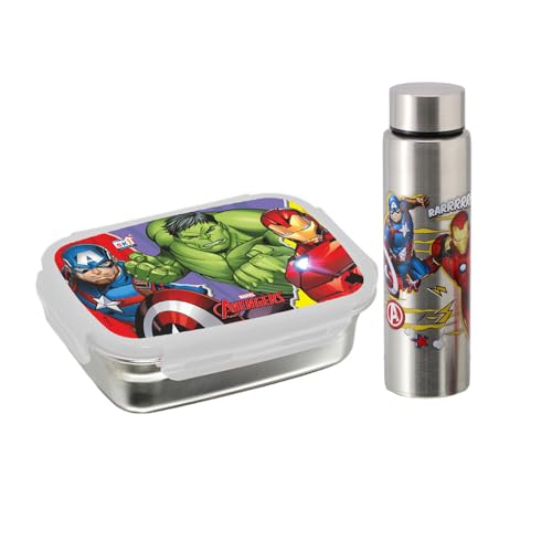 SKi Homeware Steel Lunch Box (600 ML) & Steel Slim Bottle (450 ML) Combo/Gift Set- Avengers - Image 1