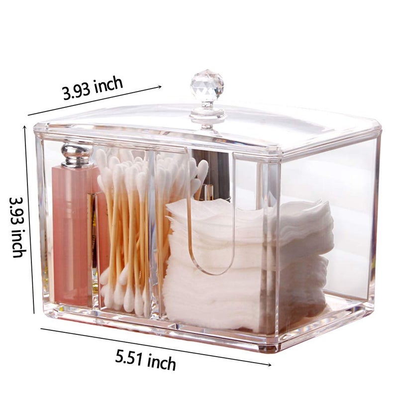 Watpot Qtip Cotton Pad Holder Dispenser Cotton Ball and Swab Storage with Lid Clear Acrylic Cotton Round Organizer, 4 Sections - Image 3