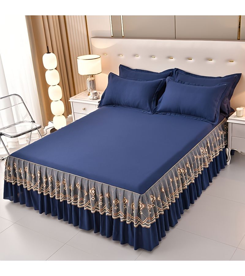 3pcs Tassel Lace Bed Skirt Set Off White Includes Bedskirt And 2 Pillowcases Pillow Inserts Not Included High End Luxury Solid Color All Season Non Slip Bedding Mattress Protector Bed Sheet Bed Cover Skin Friendly Soft Comfortable 59 06 Inch By 78 74 Inch - Image 4
