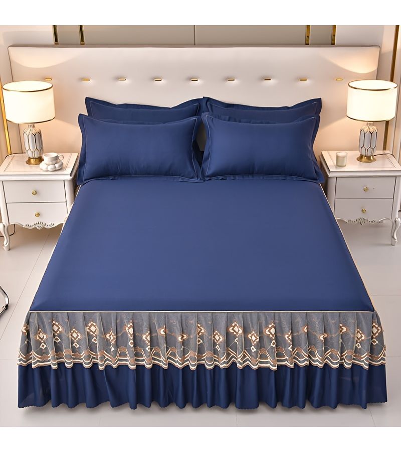 3pcs Tassel Lace Bed Skirt Set Off White Includes Bedskirt And 2 Pillowcases Pillow Inserts Not Included High End Luxury Solid Color All Season Non Slip Bedding Mattress Protector Bed Sheet Bed Cover Skin Friendly Soft Comfortable 59 06 Inch By 78 74 Inch - Image 2