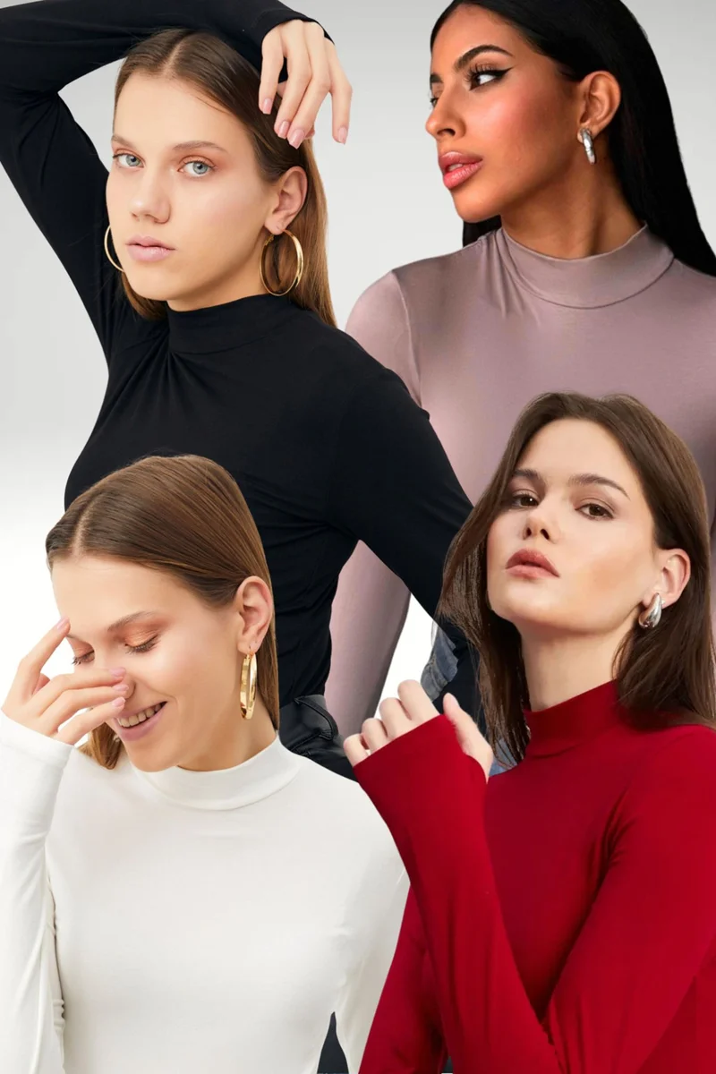 بيبانتولون BIPANTOLON Women's 4-Pack Cut-Out Half Turtleneck Bodysuits