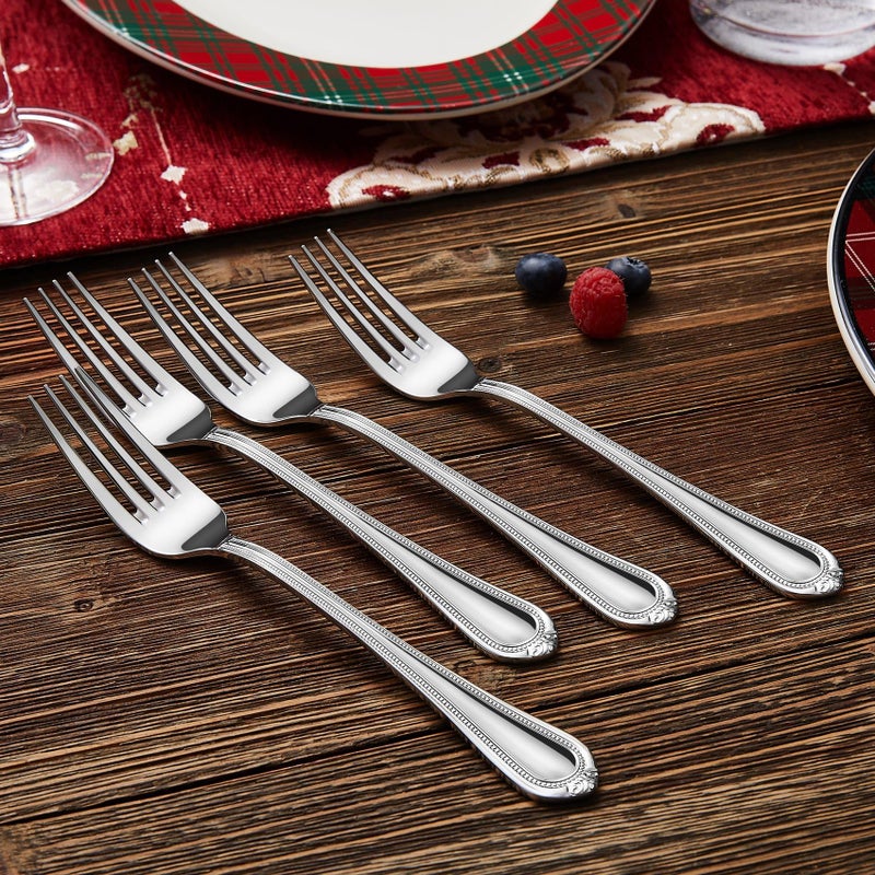 KEAWELL Pearl Edge 4-Piece Premium Fork Set, 18/10 Stainless Steel, Fine Silverware with Mirror Finish, Dishwasher Safe (4, 7.3" Salad Forks) - Image 3