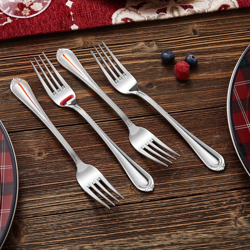 KEAWELL Pearl Edge 4-Piece Premium Fork Set, 18/10 Stainless Steel, Fine Silverware with Mirror Finish, Dishwasher Safe (4, 7.3" Salad Forks) - Image 4