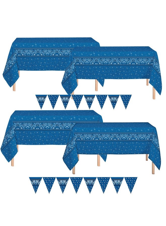 أوجامي غطاء طاولة بلاستيكي بتصميم غربي من أوجامي، عبوة من 4 قطع، مقاس 54 بوصة × 108 بوصة، يتضمن رايتين (أزرق) - Image 1