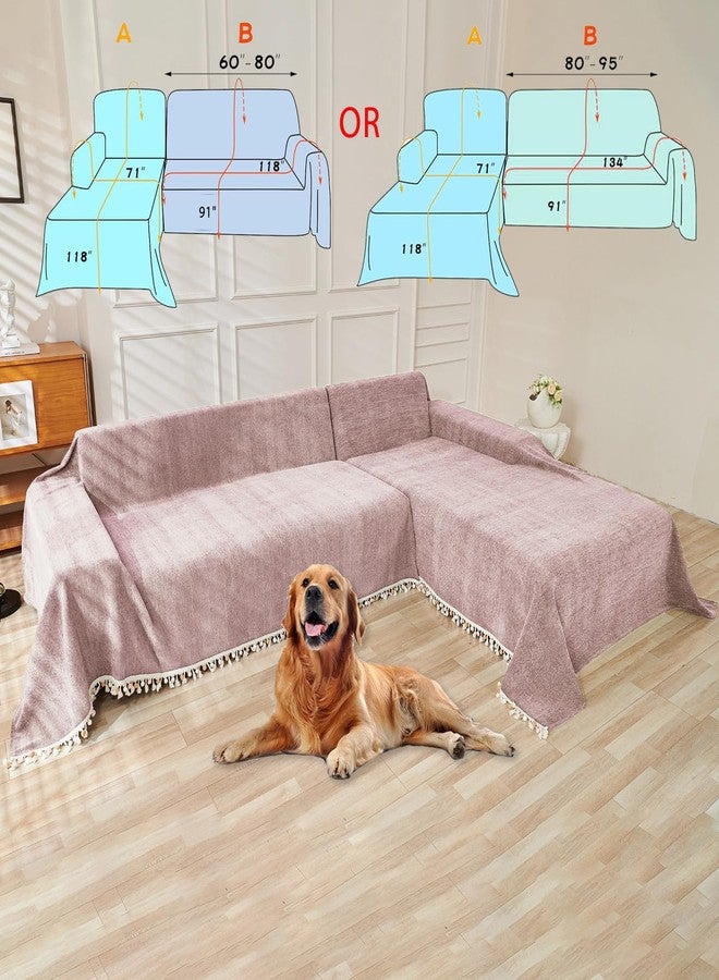 HANDONTIME Soild Couch Covers for Dogs Pink-Purple Sofa Covers Boho Cover for Sofa 3 Seats Chenille Sofa Throw Cover Mauve Sofa Covers for 3 Cushion Couch Tassel Sofa Cover, 71" X118" - Image 3