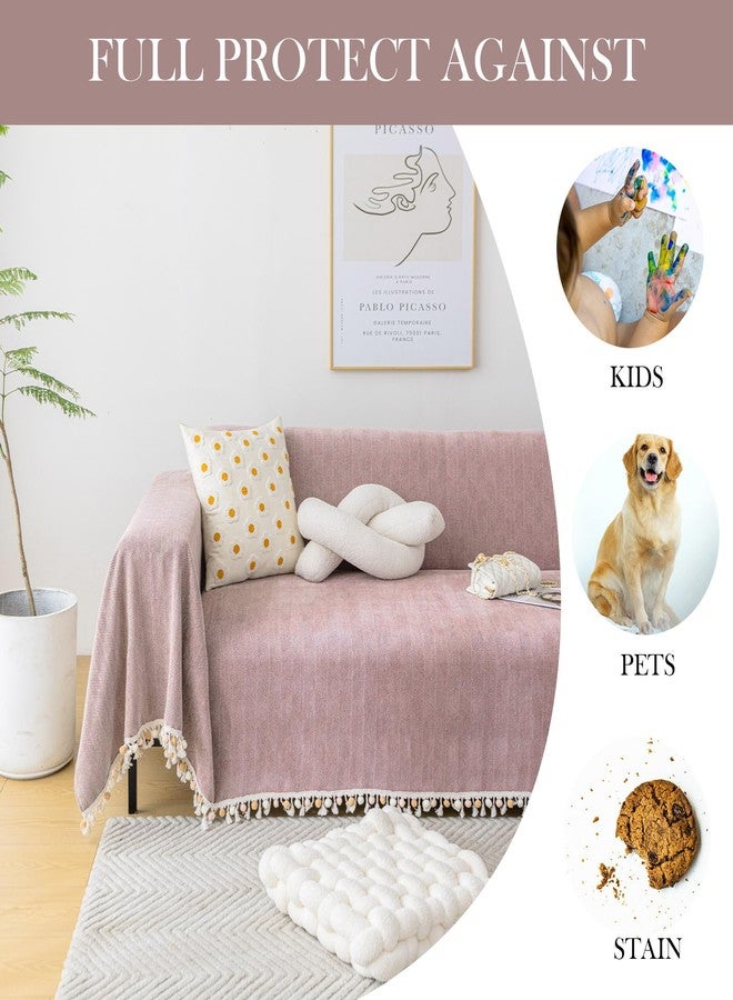 HANDONTIME Soild Couch Covers for Dogs Pink-Purple Sofa Covers Boho Cover for Sofa 3 Seats Chenille Sofa Throw Cover Mauve Sofa Covers for 3 Cushion Couch Tassel Sofa Cover, 71" X118" - Image 4
