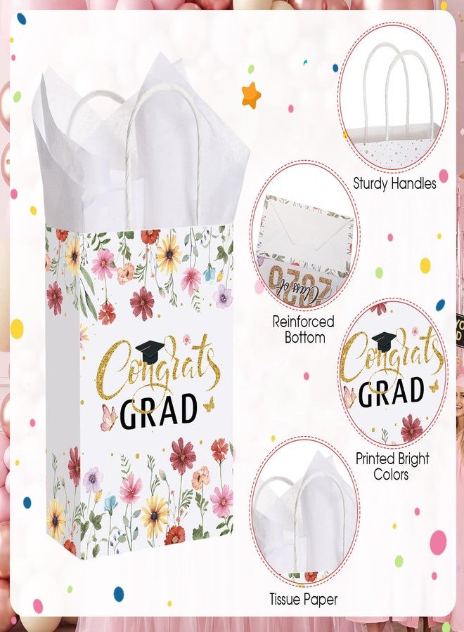 Epakh 30 Pcs Graduation Gift Bags 2026 Bulk with Handle and Tissue Paper, Wildflower Class of 2026 Goodie Bags Congrats Grad Party Supplies Paper Wrap Bag for College Kindergarten Flower Grad (White - Image 3
