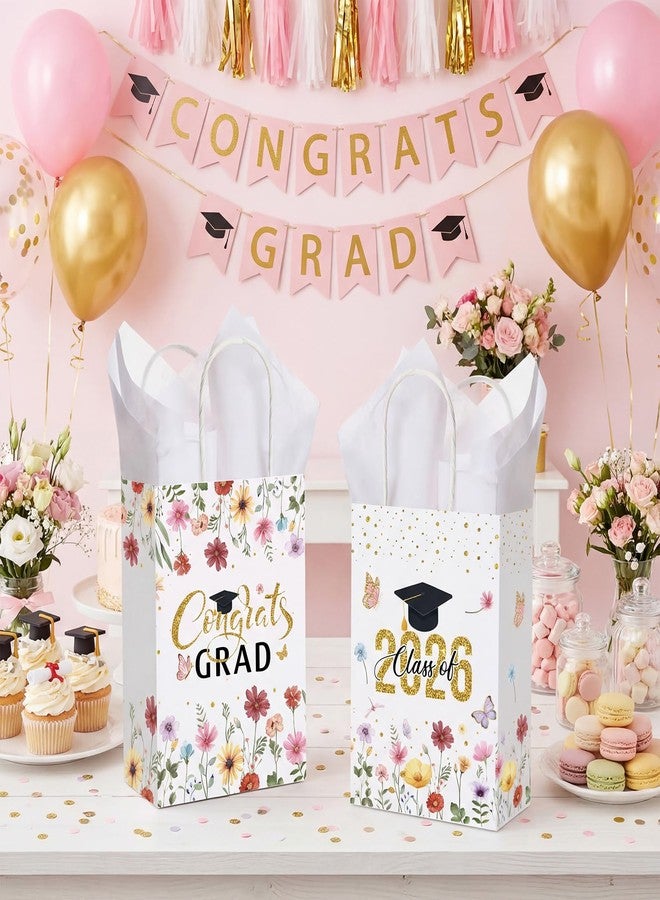 Epakh 30 Pcs Graduation Gift Bags 2026 Bulk with Handle and Tissue Paper, Wildflower Class of 2026 Goodie Bags Congrats Grad Party Supplies Paper Wrap Bag for College Kindergarten Flower Grad (White - Image 4