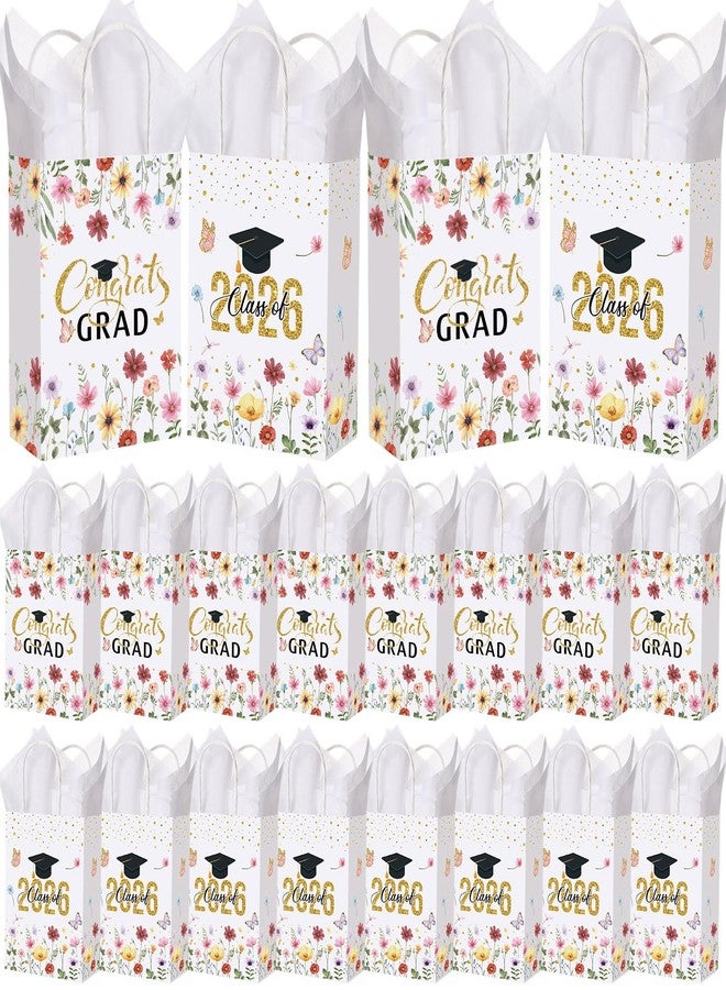 Epakh 30 Pcs Graduation Gift Bags 2026 Bulk with Handle and Tissue Paper, Wildflower Class of 2026 Goodie Bags Congrats Grad Party Supplies Paper Wrap Bag for College Kindergarten Flower Grad (White - Image 1