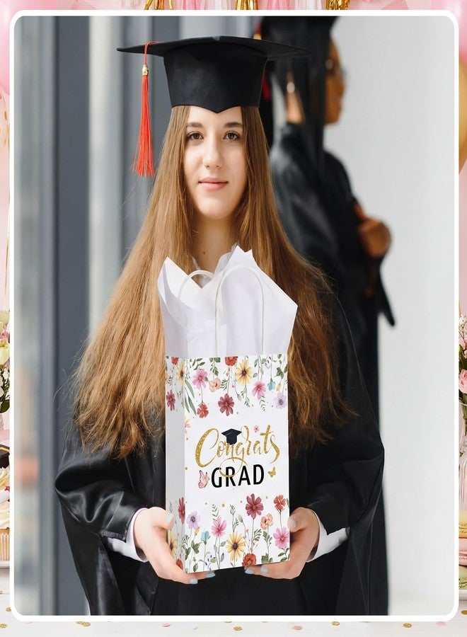 Epakh 30 Pcs Graduation Gift Bags 2026 Bulk with Handle and Tissue Paper, Wildflower Class of 2026 Goodie Bags Congrats Grad Party Supplies Paper Wrap Bag for College Kindergarten Flower Grad (White - Image 5
