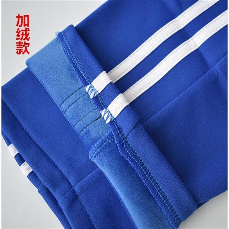 Sky Blue Winter Fleece-Lined Warm Straight Slim-Fit Sports Pants School Uniform Pants Thickened Casual Pants Two-Stripe School Pants - Image 4
