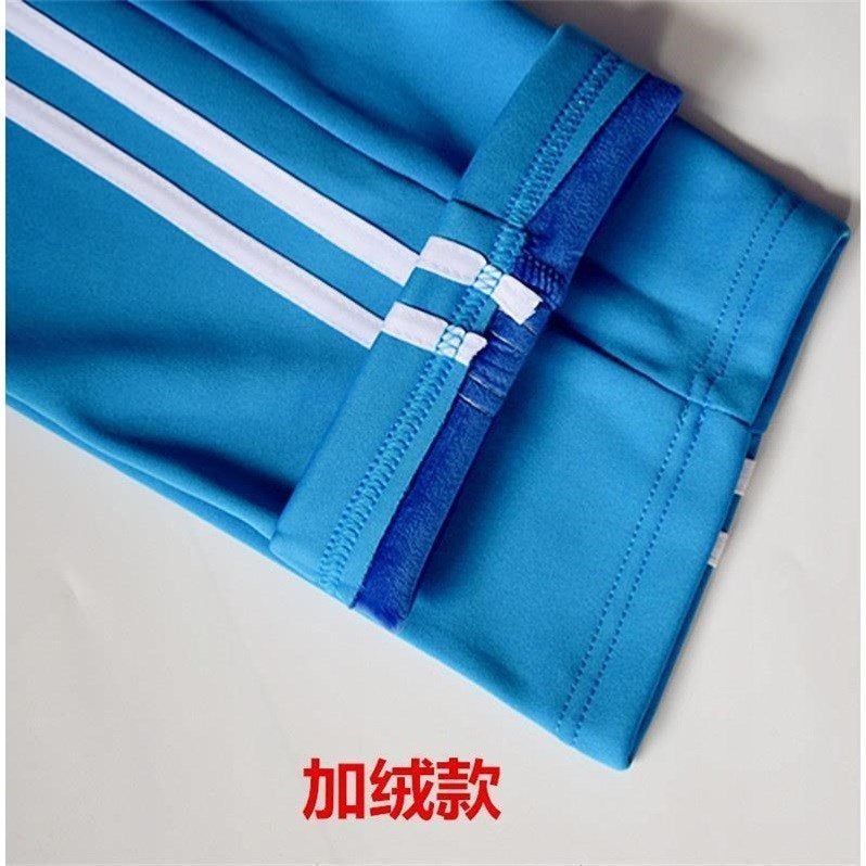Sky Blue Winter Fleece-Lined Warm Straight Slim-Fit Sports Pants School Uniform Pants Thickened Casual Pants Two-Stripe School Pants - Image 2