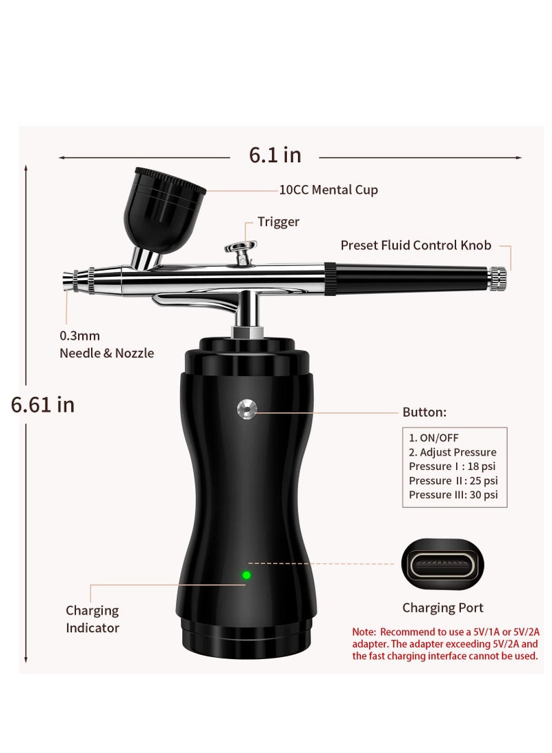 Airbrush Kit with Compressor, Portable Cordless Air Brush Gun Set for Painting 30PSI Gravity Feed Dual Action Mini Handheld w/ 0.3mm Tip Model, Nail, Cake Decorating, Rechargeable - Image 2