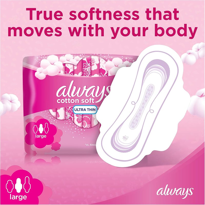 Always Cotton Soft Ultra, Large Sanitary Pads With Wings, 8 Count - Image 2