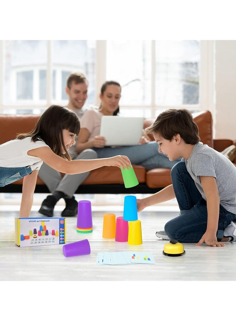 أكواب رياضية قابلة للتكديس، أكواب سريعة التكديس للأطفال والكبار، مع 12 كوبًا سريعًا و50 بطاقة وجرس استدعاء واحد، مجموعة ألعاب سريعة لتدريب تكديس الأكواب، لعبة أكواب تكديس للأطفال - Image 5