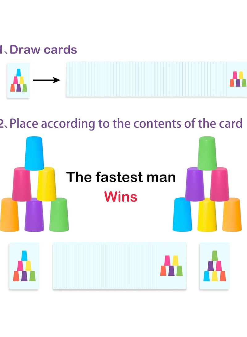 أكواب رياضية قابلة للتكديس، أكواب سريعة التكديس للأطفال والكبار، مع 12 كوبًا سريعًا و50 بطاقة وجرس استدعاء واحد، مجموعة ألعاب سريعة لتدريب تكديس الأكواب، لعبة أكواب تكديس للأطفال - Image 3