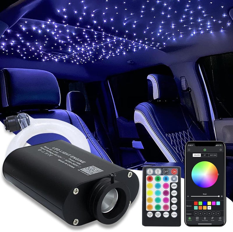 Amki 16W Fiber Optic Lights,Starlight Headliner Light Kit APP/Remote Control Sound Activated Mode for Car&Home Decoration,Optical Fiber Cable Strands 0.75mm/0.03in 6.5ft/2m 300pcs - Image 1