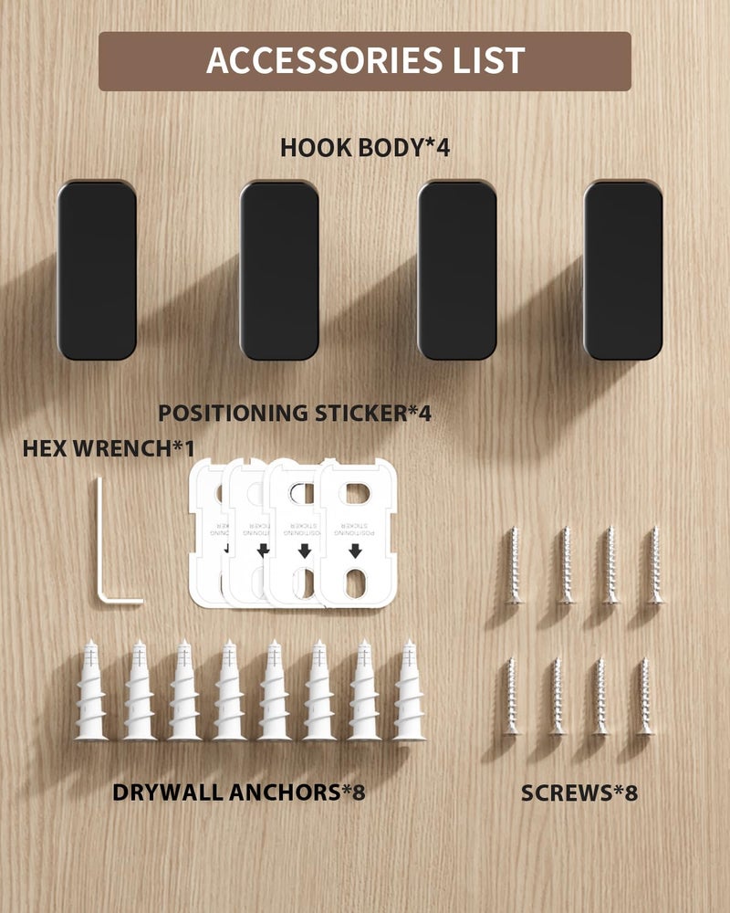 RIVAMBER 4-Pack Matte Black Towel Hook for Bathroom, Robe Coat Hook, Heavy Duty Wall Hooks for Hanging Bag Hat Mudroom Bedroom Shower Closet, Drill in Hanger Mount with Screw, Holder Back of Door Outdoor - Image 5