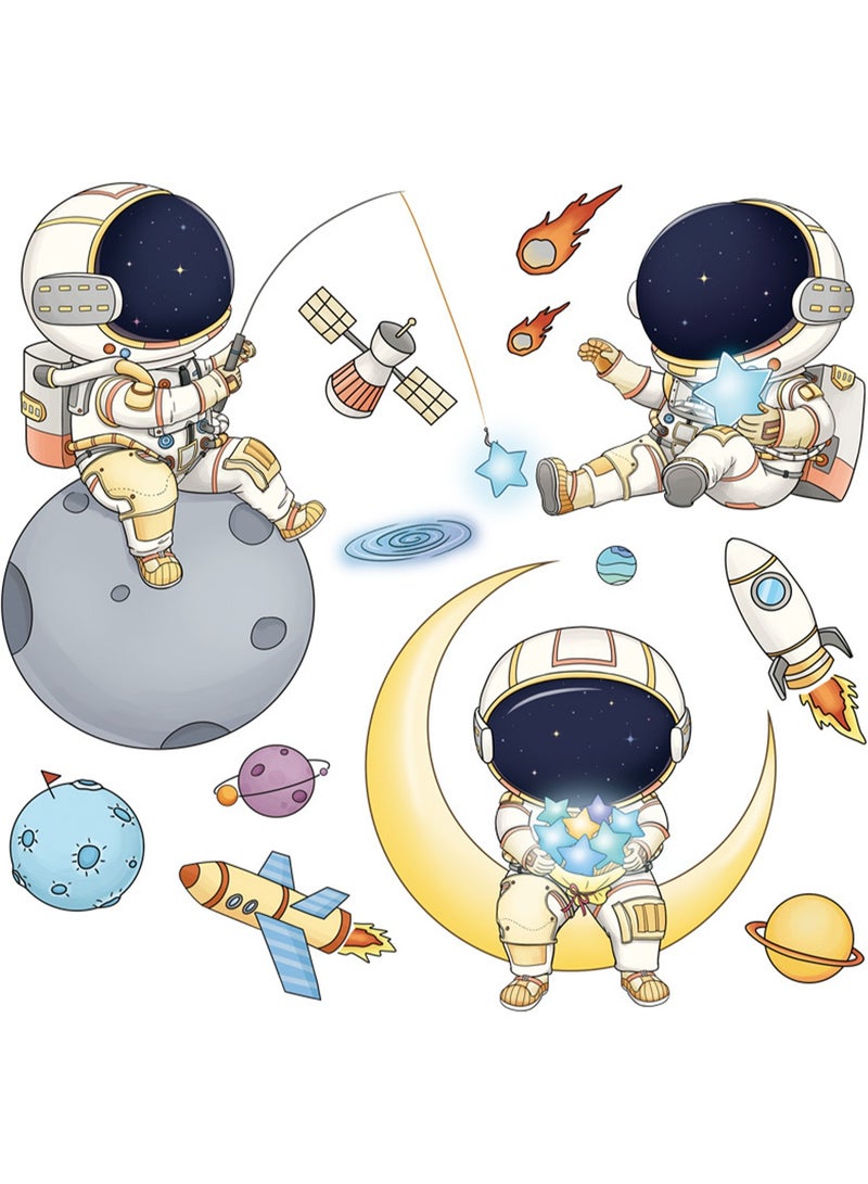 ملصق جداري لطيف لغرف الأطفال لرواد الفضاء ورياض الأطفال والسماء المرصعة بالنجوم والكرتون اللطيف - Image 1