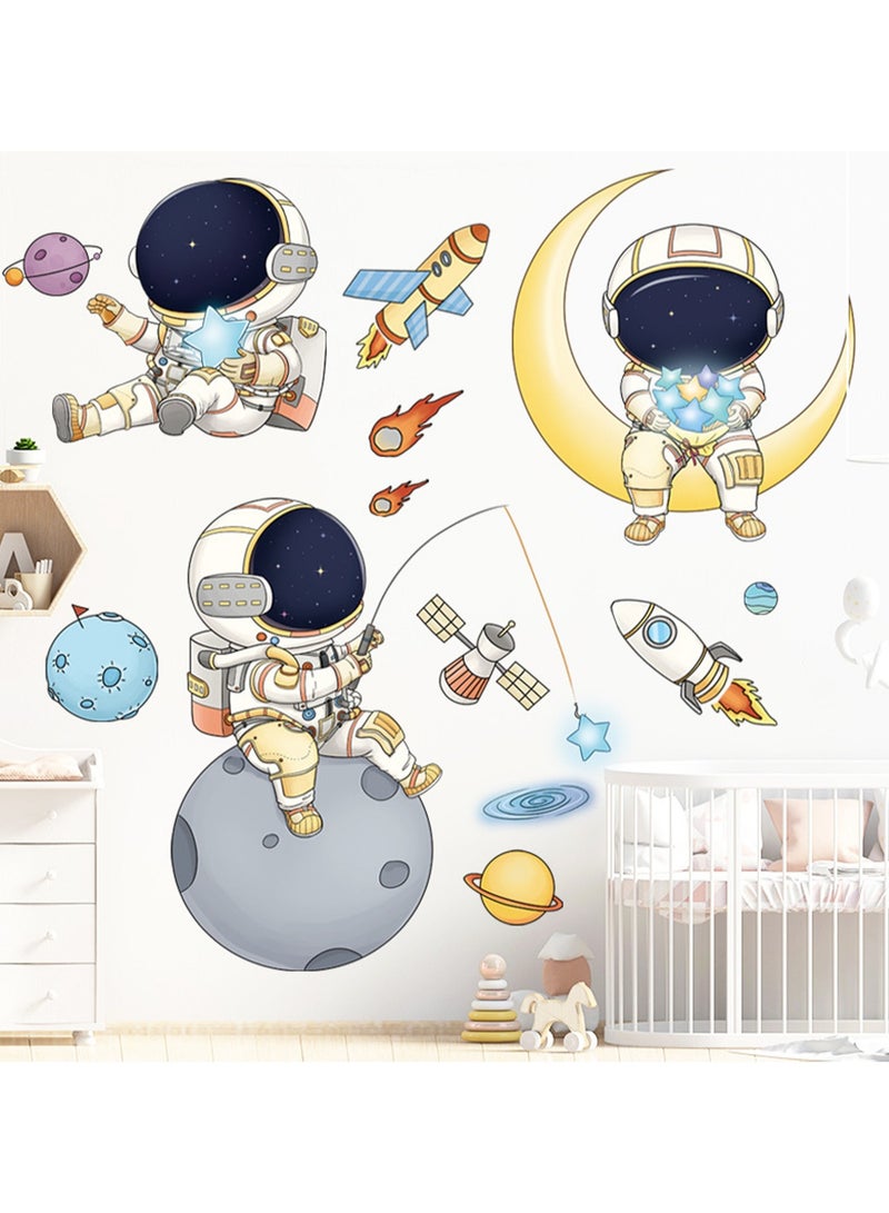 ملصق جداري لطيف لغرف الأطفال لرواد الفضاء ورياض الأطفال والسماء المرصعة بالنجوم والكرتون اللطيف - Image 3