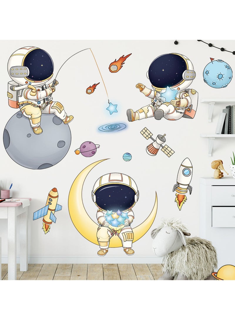ملصق جداري لطيف لغرف الأطفال لرواد الفضاء ورياض الأطفال والسماء المرصعة بالنجوم والكرتون اللطيف - Image 5