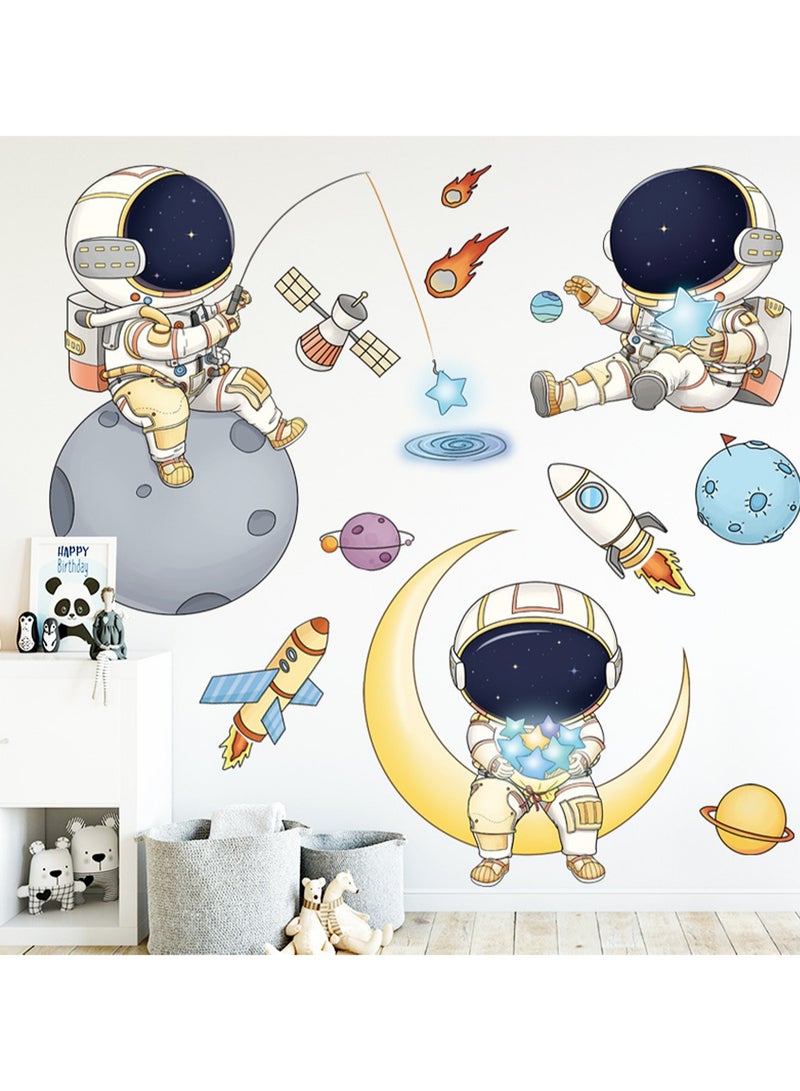 ملصق جداري لطيف لغرف الأطفال لرواد الفضاء ورياض الأطفال والسماء المرصعة بالنجوم والكرتون اللطيف - Image 4