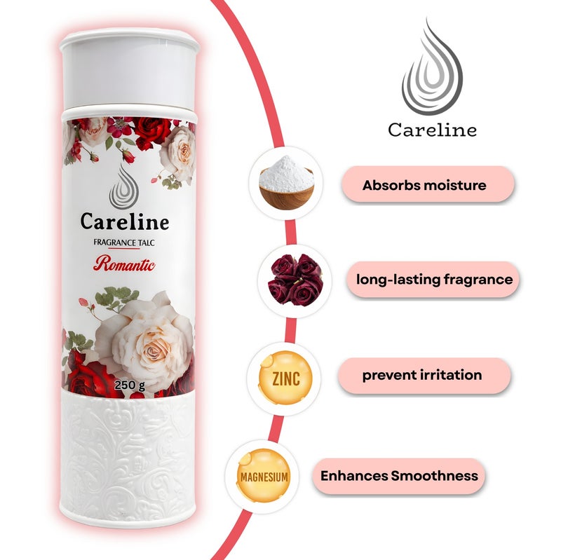 Careline Romantic Fragrance Talc Powder, Long-Lasting Floral Freshness, 250g - Image 2