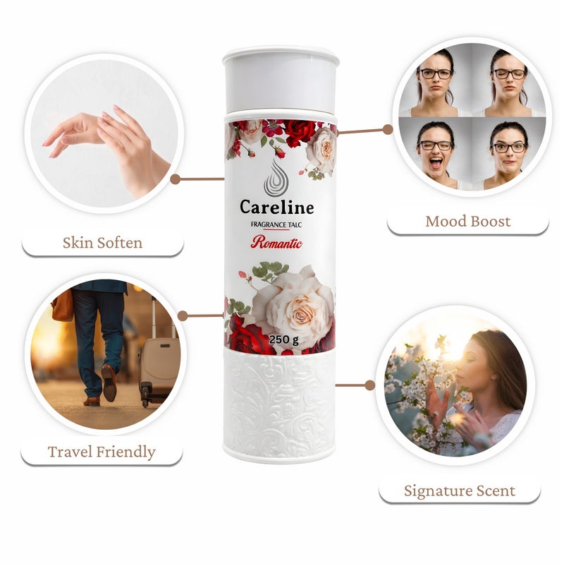 Careline Romantic Fragrance Talc Powder, Long-Lasting Floral Freshness, 250g - Image 3