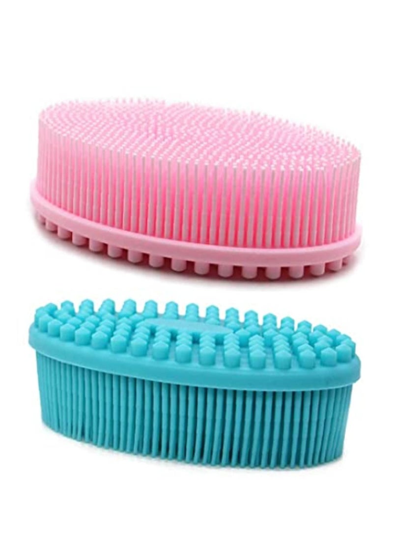 Silicone Bath Brush Loofah Body Brush Soft Rubber Loofahs, Sponge Scrubber Brush Back Scrubber Bath Shower Kit Body Soft Exfoliating Loofa Brush for Spa Wet and Dry Brushing Shower 2 Pcs