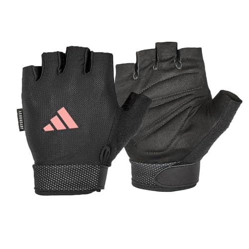 adidas Essential Adjustable Fingerless Gloves for Men and Women - Padded Weight Lifting Gloves - Adjustable Wrist Straps for Tailored, Secure Fit - Pink, Large - Image 1