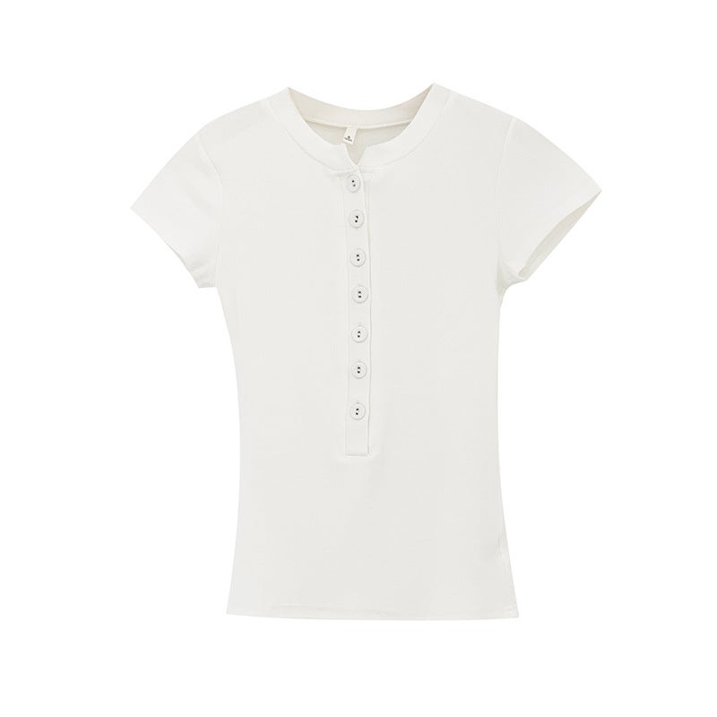 2026 Early Spring Slightly Stretchy Spicy Girl Style Short-Sleeve Regular Shoulder T-Shirt For Women, New Summer -Selling Half-Open Collar Slim Fit - Image 5