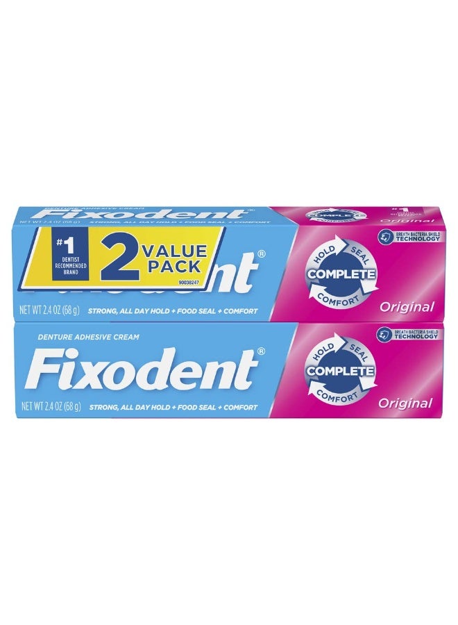 Fixodent Complete Original Denture Adhesive Cream, 2.4 oz, Pack of 2 - Image 1