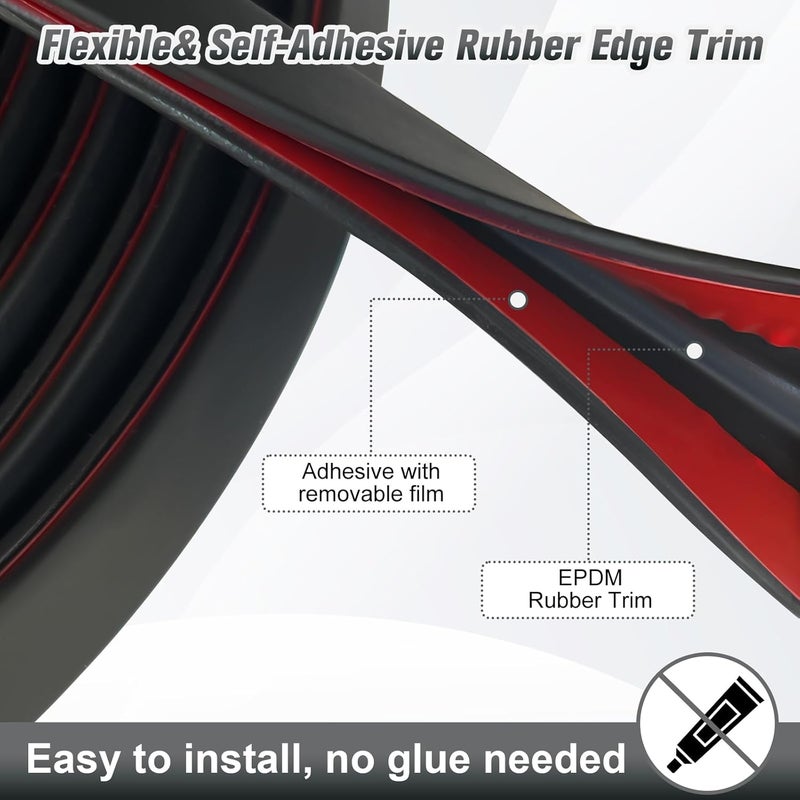 Protalwell Edge Trim, 3/16" (5mm) Rubber Edge Trim, Flexible Self Adhesive U Channel Edge Protector for Glass, Mirror, Plywood, Steel Panel Sharp Edges, Peel and Stick Plastic Trim, Black Color, 20Ft - Image 3